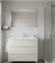 Mobile Bagno BALDER Già Montato 3 cassetti con piedini, lavabo e specchio Bianco nordico 70x40 cm