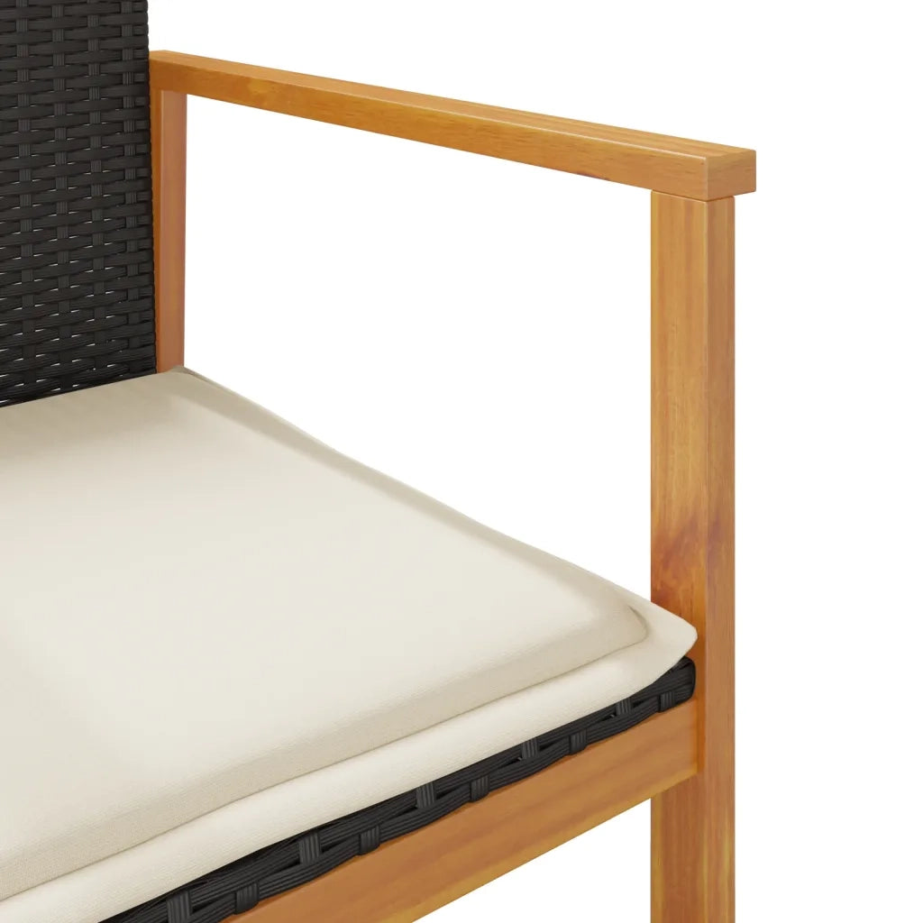 Sedie Giardino con Cuscini 2pz Nere Polyrattan e Legno Massello 368711