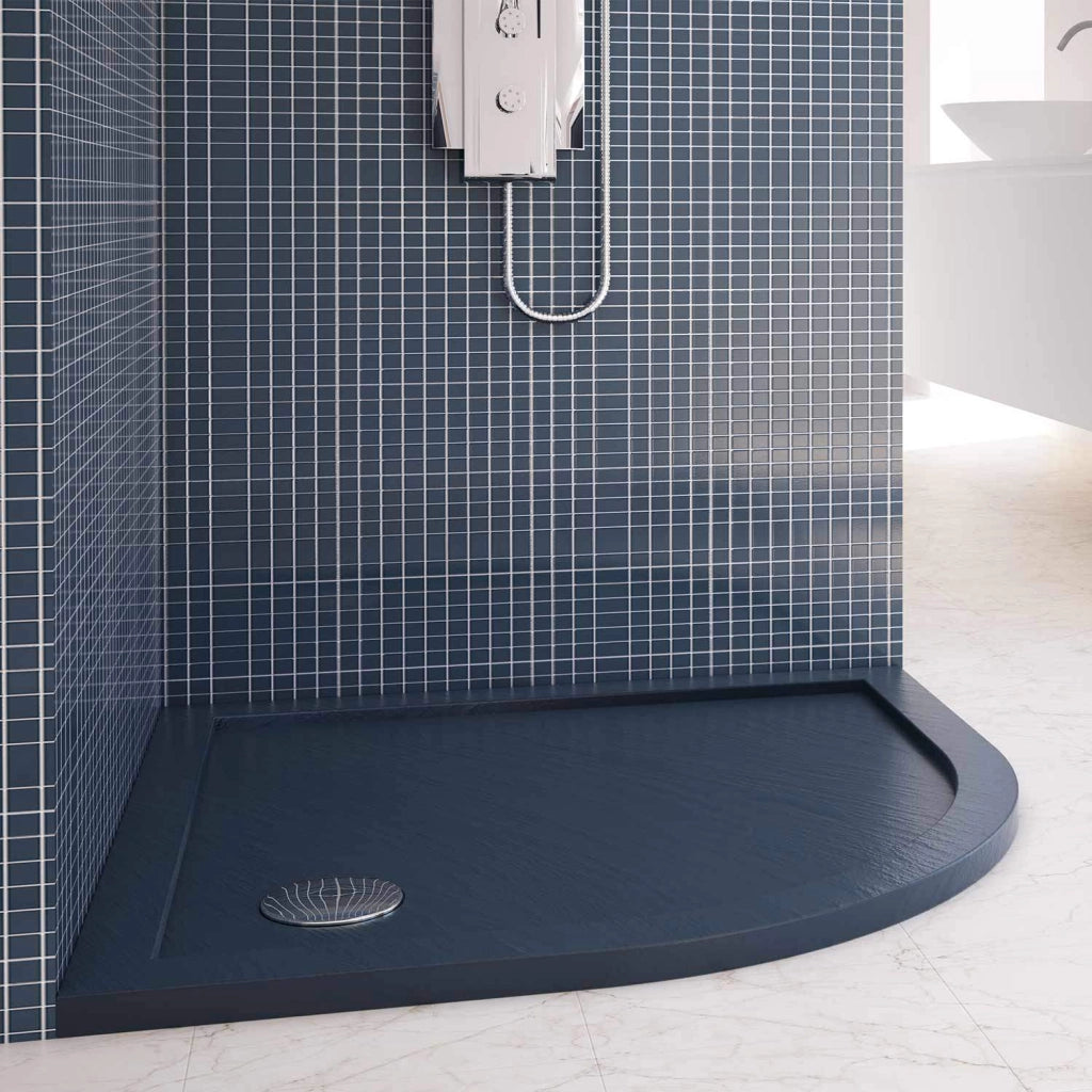 Piatto Doccia Slim 90x90x4 cm Semicircolare Acrilico Bordato Antracite Effetto Pietra mod. Flower