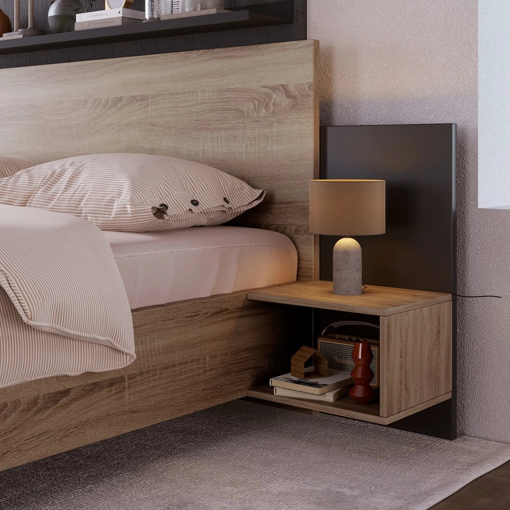 Letto Matrimoniale in Legno con 2 Comodini ¨C MINIMAL ¨C Rovere Sonoma/Grigio Scuro 160x200