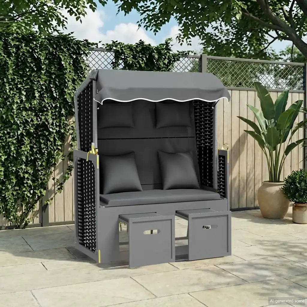 Strandkorb Cuscini Polyrattan e Legno Massello Antracite e Nero CFW9415065
