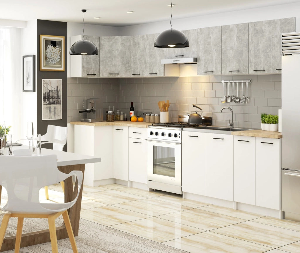 Mobile da cucina pensile sistema AKORD OLIWIA Bianco 80 cm 2 ante inserto frontale Cemento 80x30x58 cm