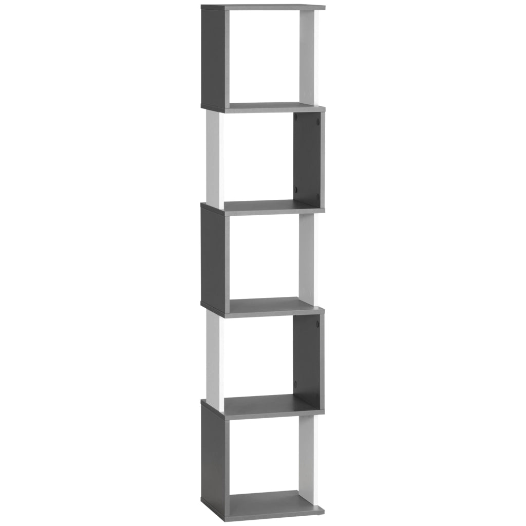 EasyComfort Libreria Moderna Salvaspazio a 5 Ripiani in Legno, 33x28x161cm, Grigio e Bianco