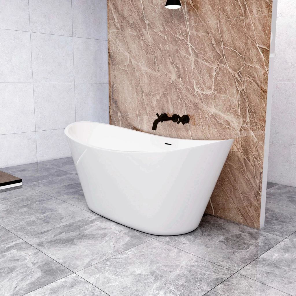 Vasca da Bagno a Isola 150x72x65 cm Vasca da Bagno Freestanding in Acrilico Bianco Barca Ovale