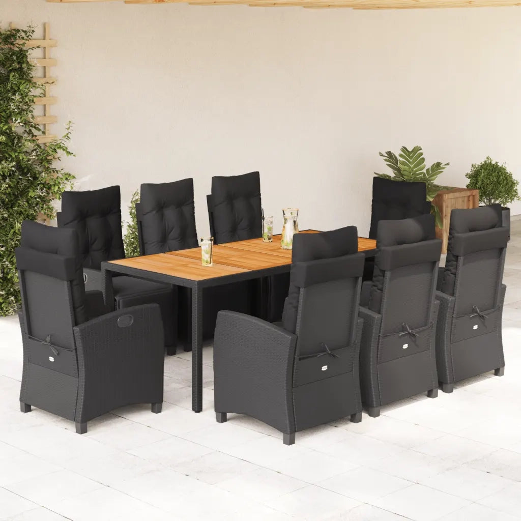 Set da Pranzo da Giardino 9 pz con Cuscini Nero in Polyrattan 3212911