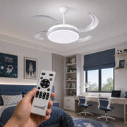 Ventilatore da Soffitto LED 80W 42" con 4 Pale Retrattili, Telecomando, Luce Dimmerabile Calda Naturale Fredda - Bianco