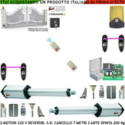 Apricancello 220 V x Cancello da 7 MT 2 Ante da 3,5 Metri 2 Motori 230 V Stelo Retrattile Reversibile Corsa 600 mm Spinta 250 Kg Centrale 2 Coppie 2 Coppie Fotocellule 2 Radiocomandi Faro Selettore