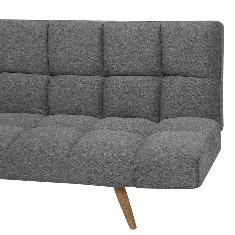 Divano Letto In Tessuto Beige Imbottito A 3 Posti Con Schienale Reclinabile Quadrato Trapuntato
