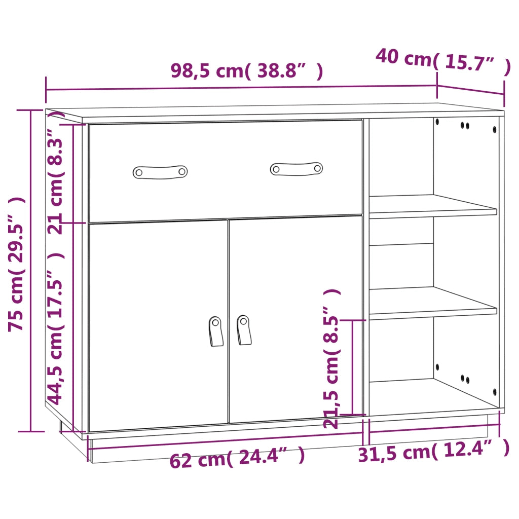 Credenza | Madia | Buffet da pranzo | Armadio da pranzo Grigia 98,5x40x75 cm in Legno Massello di Pino