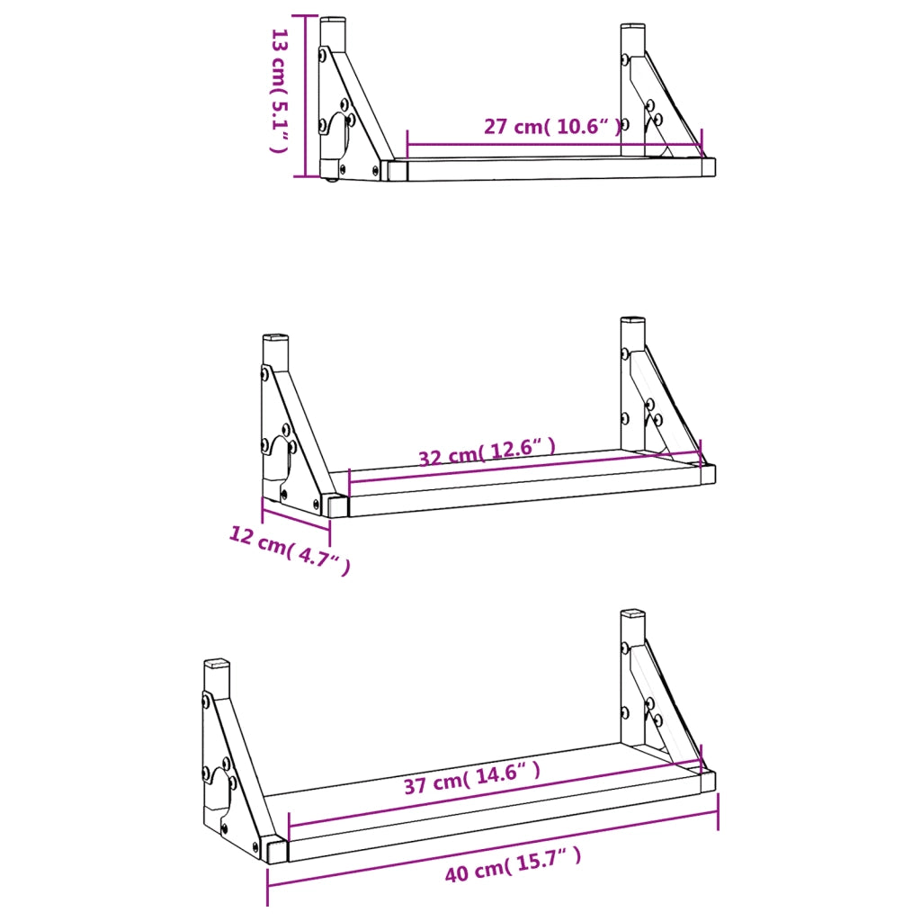 Set Mensole Parete 3pz Rovere Fumo in Legno Multistrato 836320