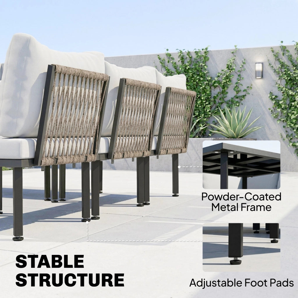 Set Lounge 6 Posti con Divano Angolare 2 Sedie Tavolino e Poggiapiedi ¨C Zephmum ¨C Grigio Polyrattan