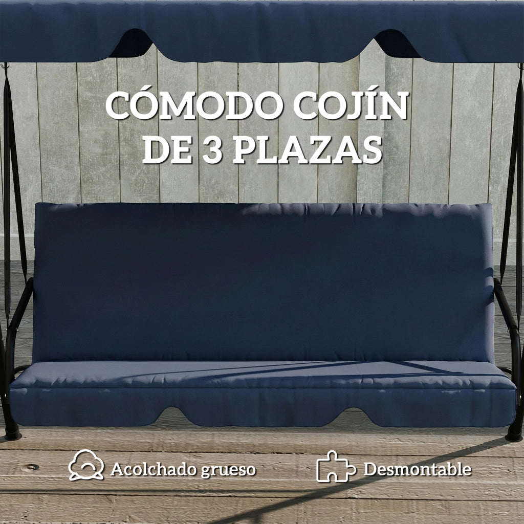 Altalena da Giardino 3 Posti con Tenda Regolabile ¨C zephmum ¨C 172x118x153 cm Blu