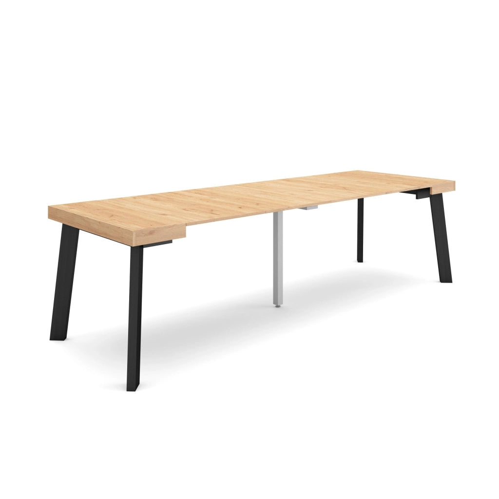 Consolle allungabile, 262x90x73cm, Per 12 persone, Gambe in legno, colore Rovere RF3020