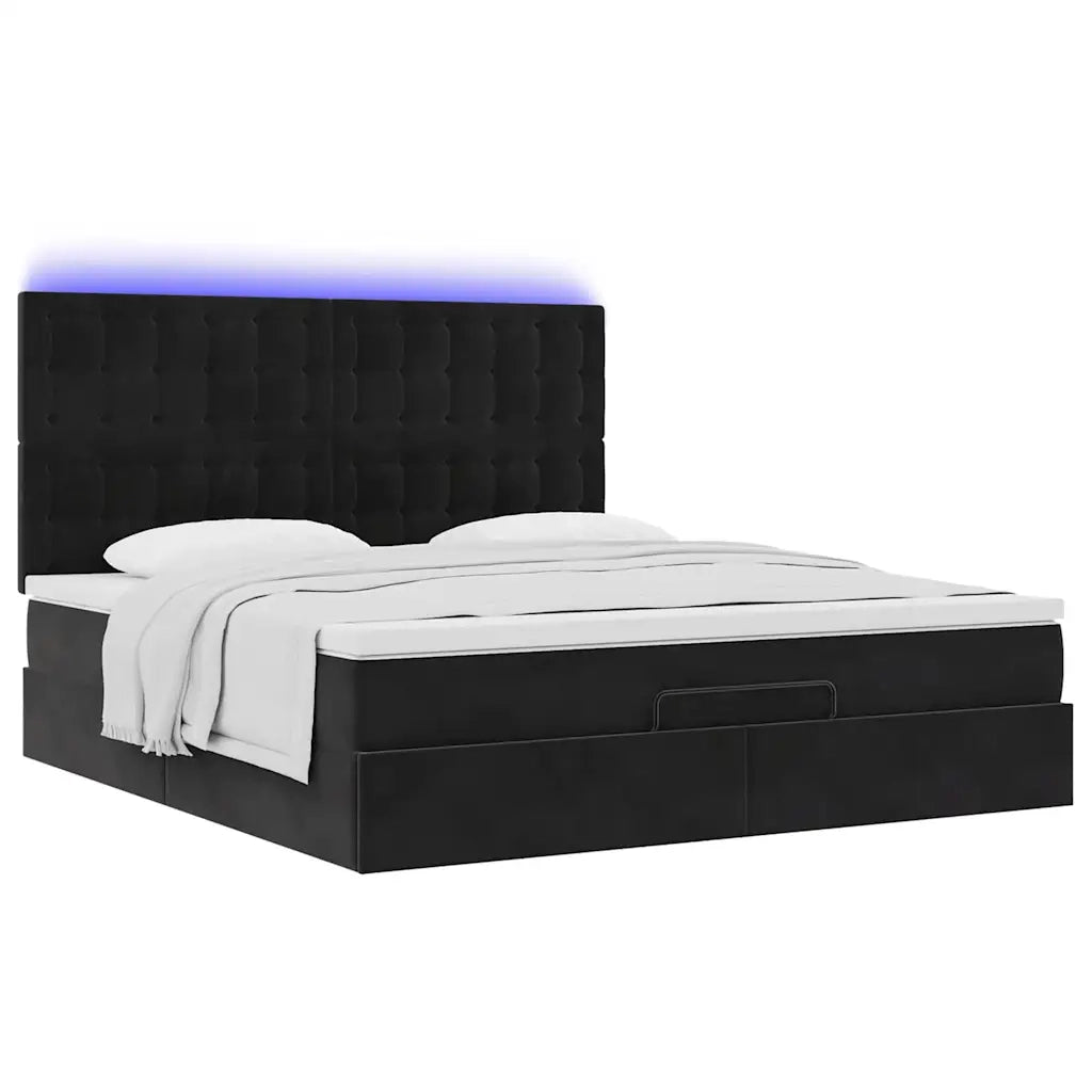 Struttura Letto Pouf con Materassi Nero 160x200 cm in Velluto 3314476