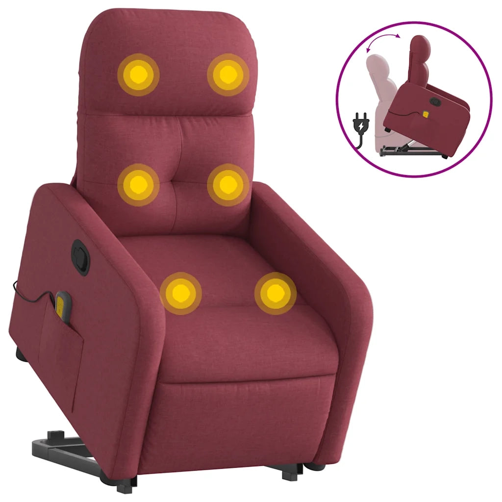 Divano Sedia-Poltrona Alzapersona Massaggio Reclinabile Rosso Vino Tessuto 753276