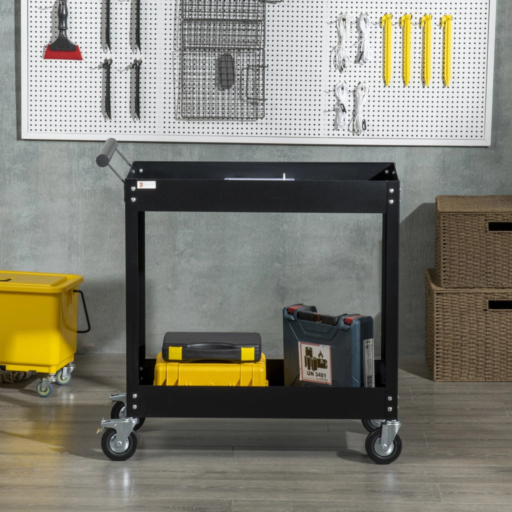 Carrello Attrezzi 2 Ripiani in Acciaio ¨C zephmum ¨C Nero 84.5x38x84cm