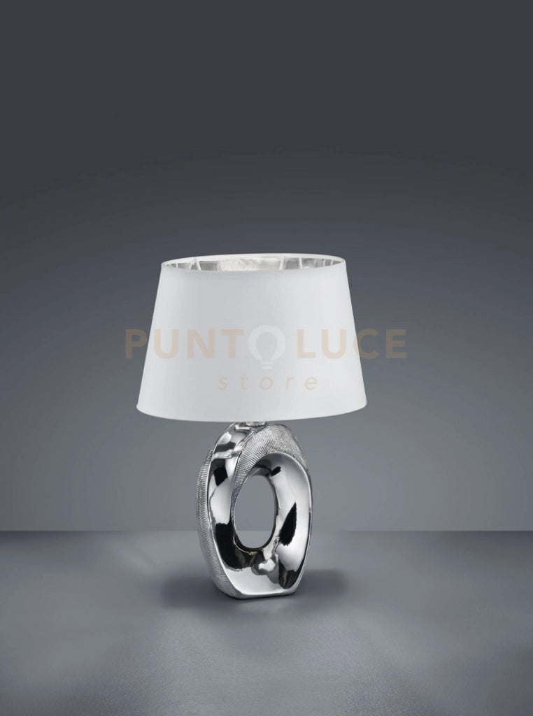 TABA LAMPADA DA TAVOLO BASE CERAMICA ARGENTO CON PARALUME BIANCO E ARGENTO H.33CM 1 LUCE ATTACCO E14