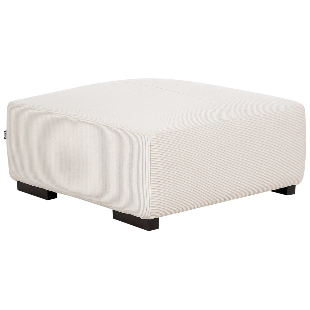 Divano angolare a L con cuscini 4 posti in velluto a coste bianco sporco con ottomana versione a destra stile elegante moderno
