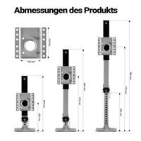 Piede stabilizzatore per rimorchi roulotte, max 900 kg, regolabile in altezza con manovella, con pedale e perno di sicurezza