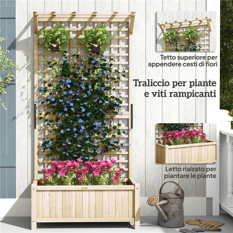 FIORIERA DA GIARDINO CON TRALICCIO PER PIANTE RAMPICANTI, 90X45X183 CM, LEGNO NATURALE