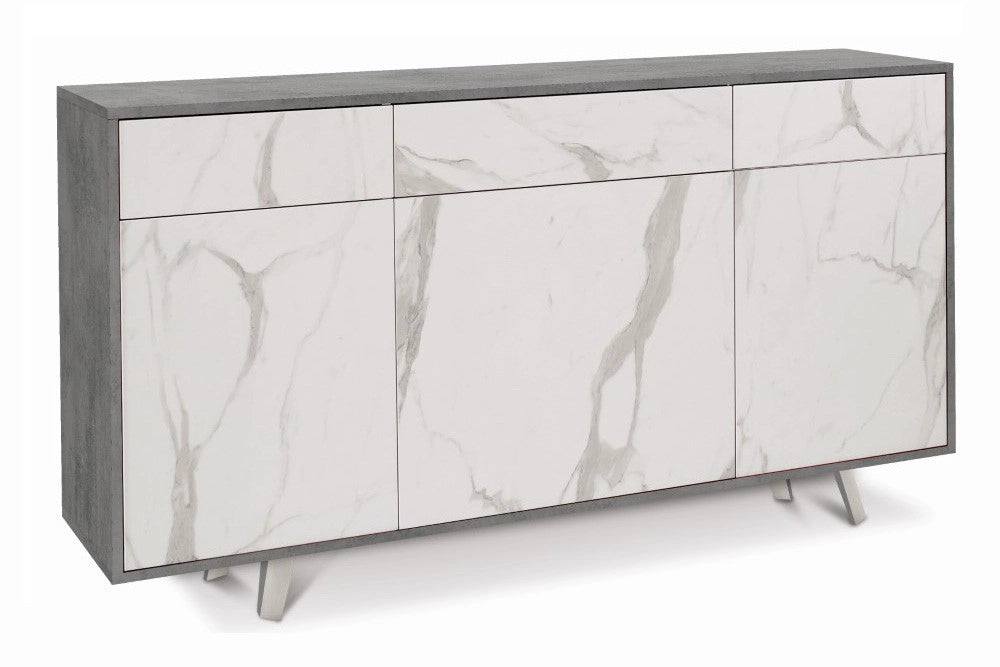 Mobile Madia 3 ante e 3 cassetti  H92 L164 P41 Cm Struttura color Cemento Frontali color Marmo 7076k Sarmog