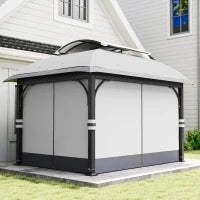 Gazebo da Giardino 4x3 m con Zanzariere e Doppio Tetto, in Metallo e Poliestere Grigio Chiaro