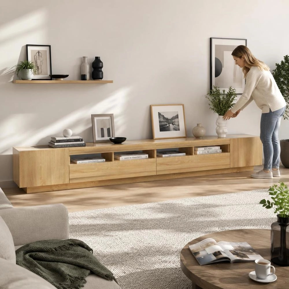 TV Cabinet With LED Lights Sonoma Oak 300x35x40 Cm