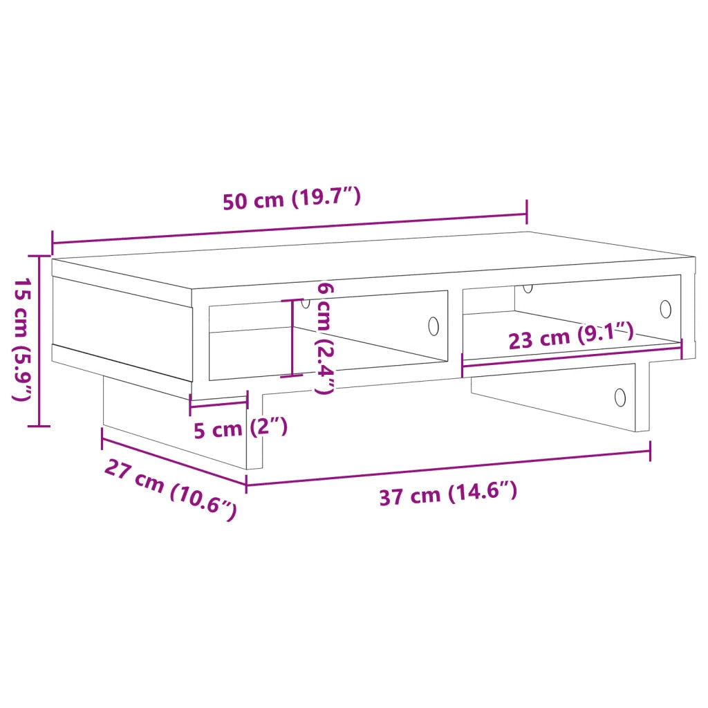 Supporto per Monitor Grigio Cemento 50x27x15 cm in Truciolato