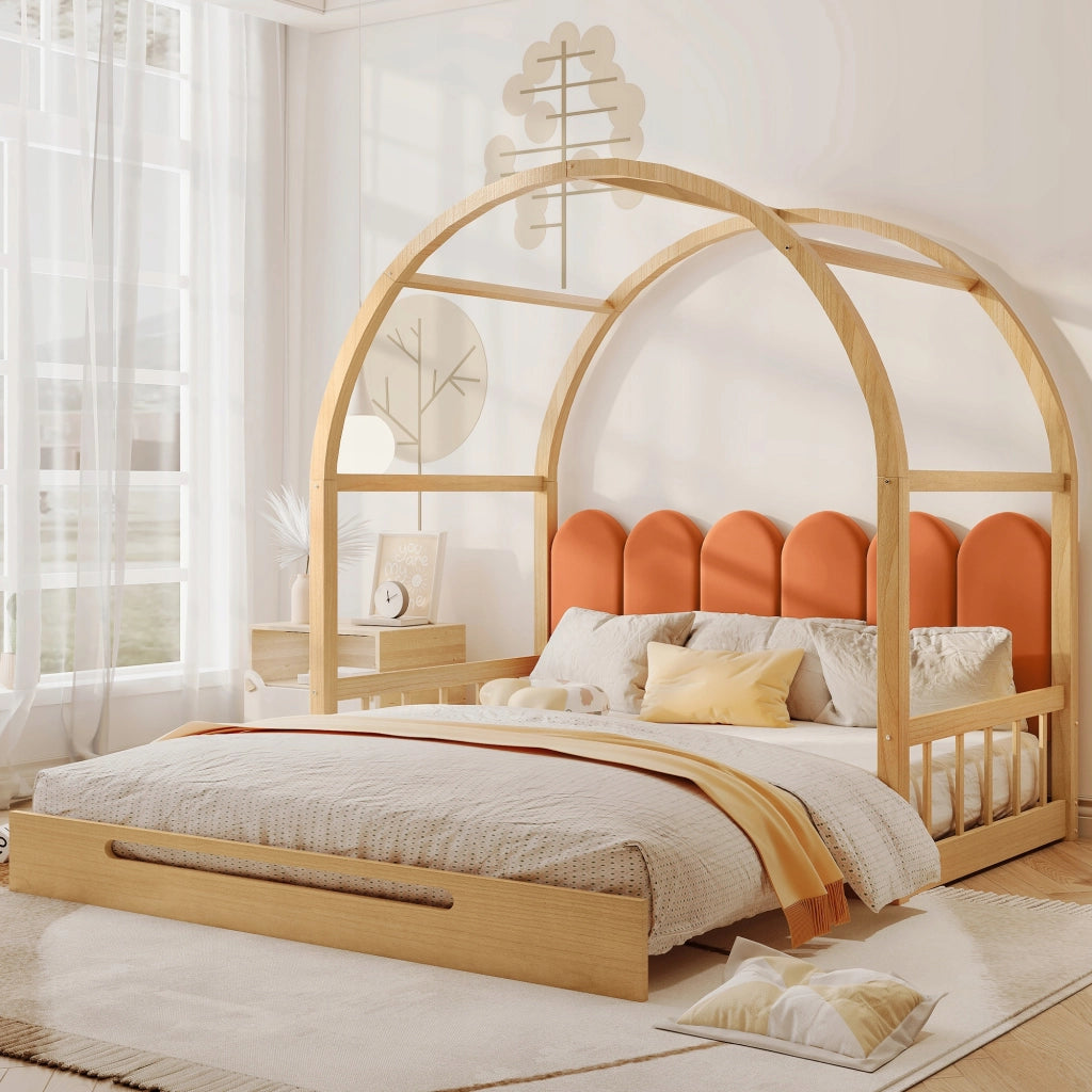 Letto a castello scorrevole in pino - Xylo - Colori naturale e arancione