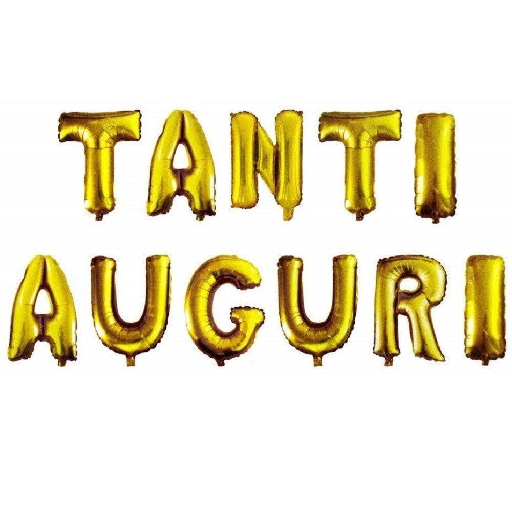 Trade Shop - Festone Palloncino Tanti Auguri Con Cannuccia Per Gonfiare 45cm Oro Argento 11 Palloncini -