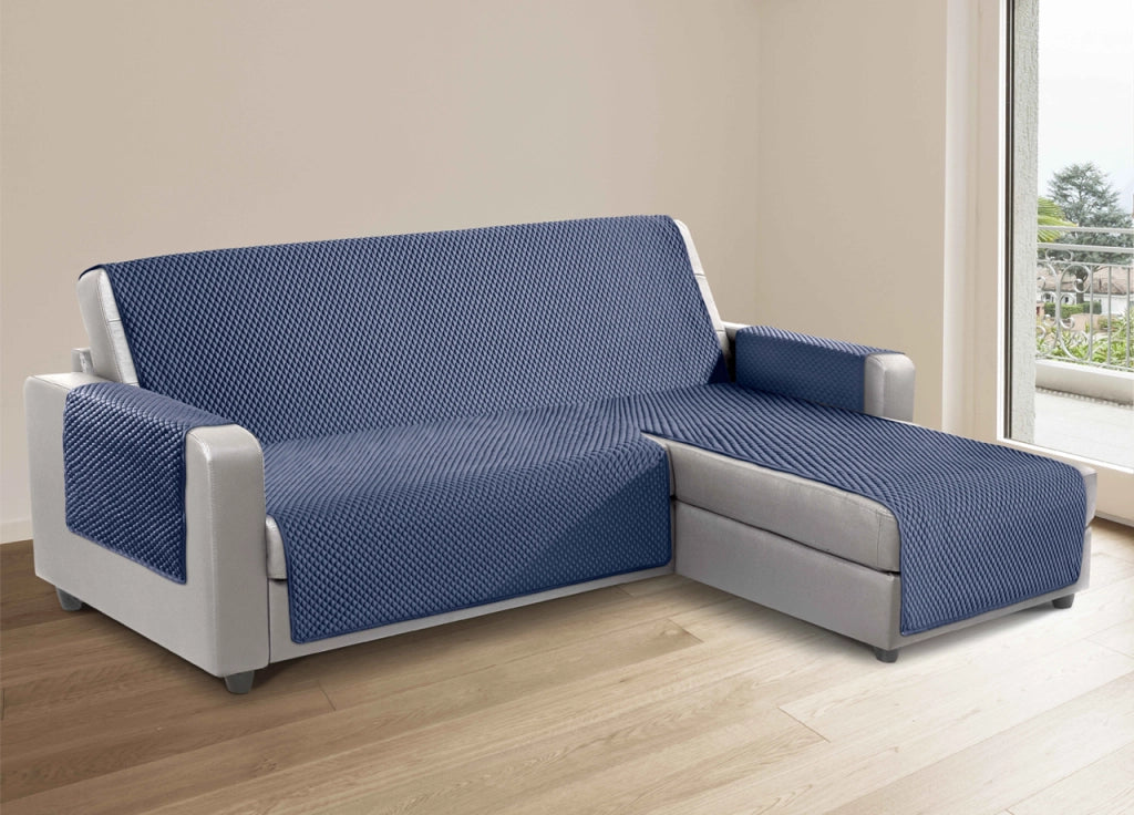 Copridivano Per Divani Con Penisola Lato Sinistro Modello Sphere Blu - 240 cm - Blu