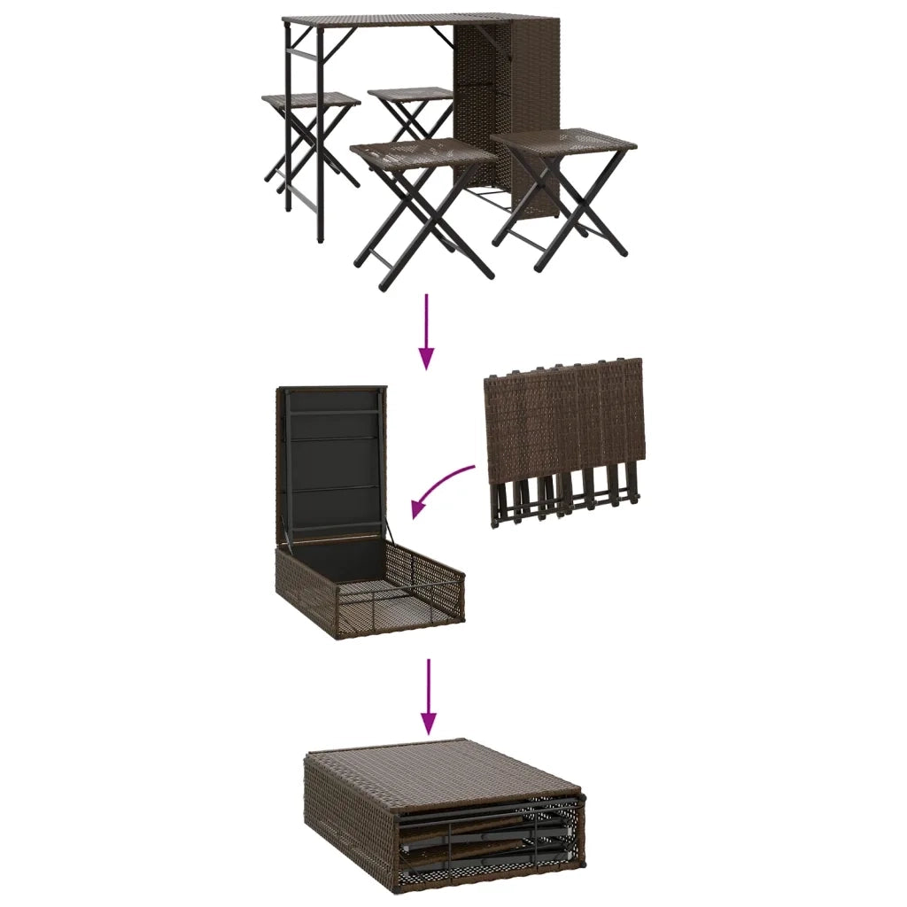 Set da Pranzo da Giardino Pieghevole 5 pz | Set Salotto da Giardino Marrone in Polyrattan