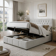 LETTO Contenitore 140x200 cm Grigio in Lino con rete a doghe