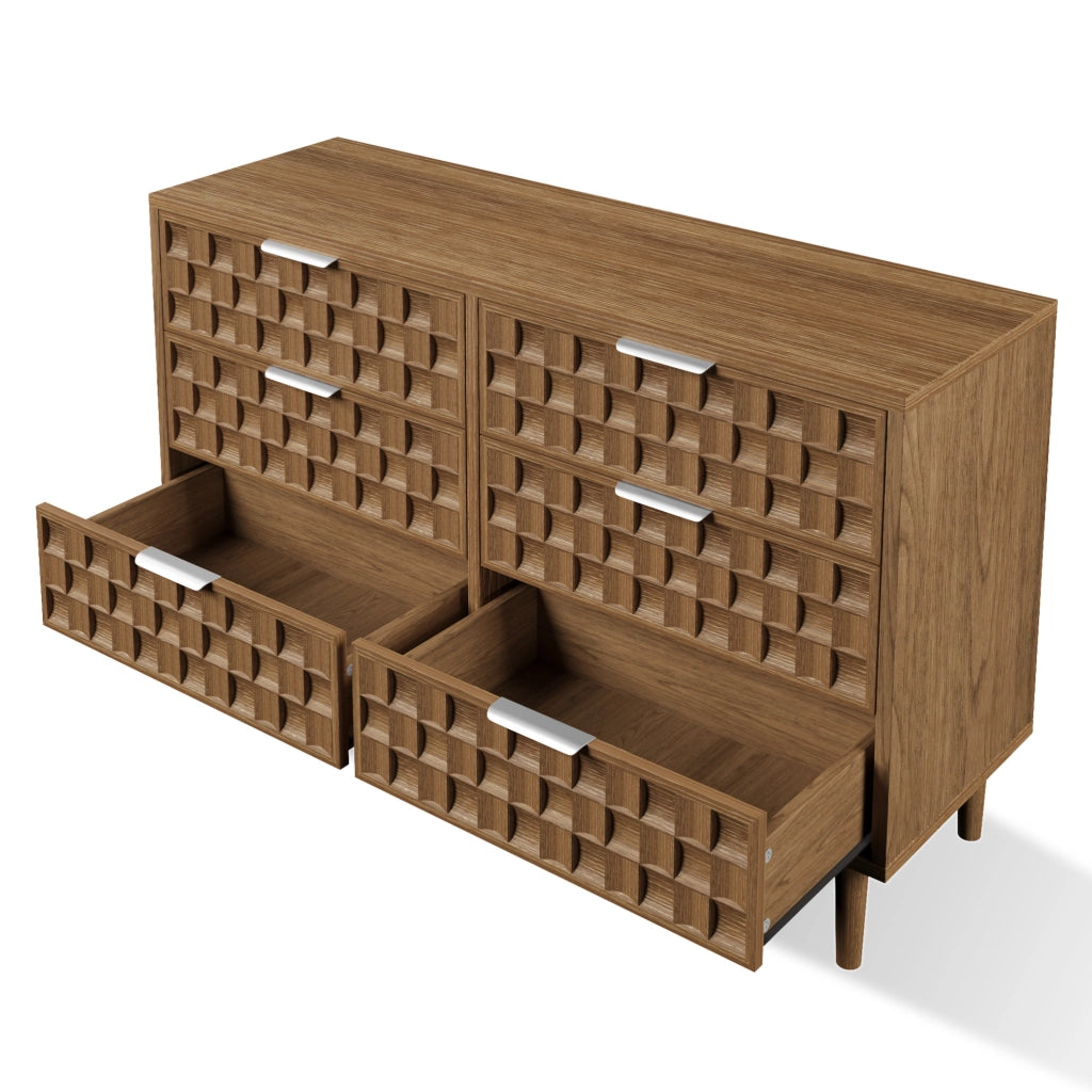 Credenza con 6 cassetti 120x37x77 cm in MDF effetto rovere; colore quercia