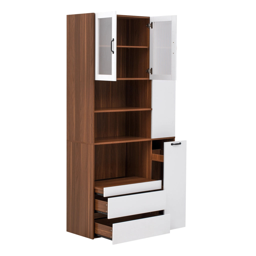 Credenza e madia con 2 cassetti e ripiani regolabili, per cucina e soggiorno, in MDF, bianco noce, 100 × 40 × 200 cm