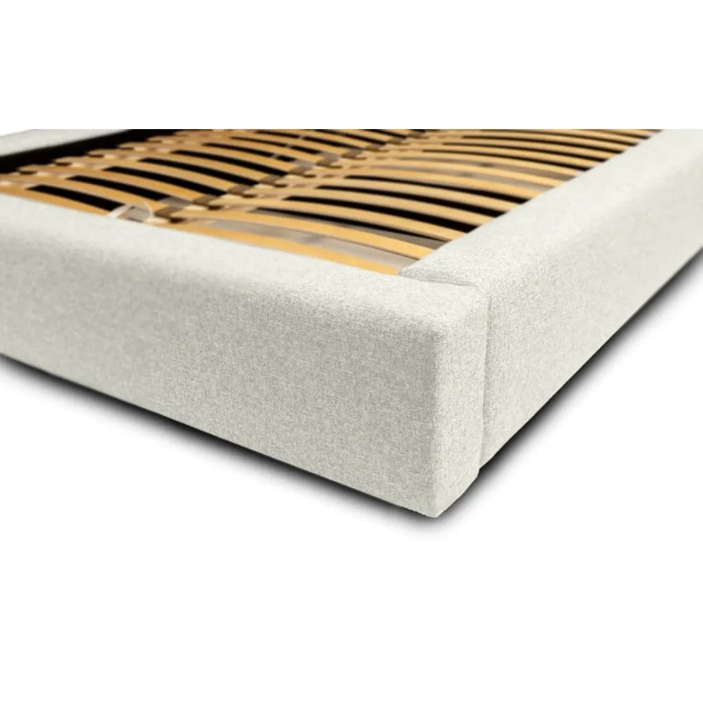 Letto con contenitore CERVIN - Grigio Lino naturale bouclé - 160x200 cm - Rete sollevabile - Design di alta gamma