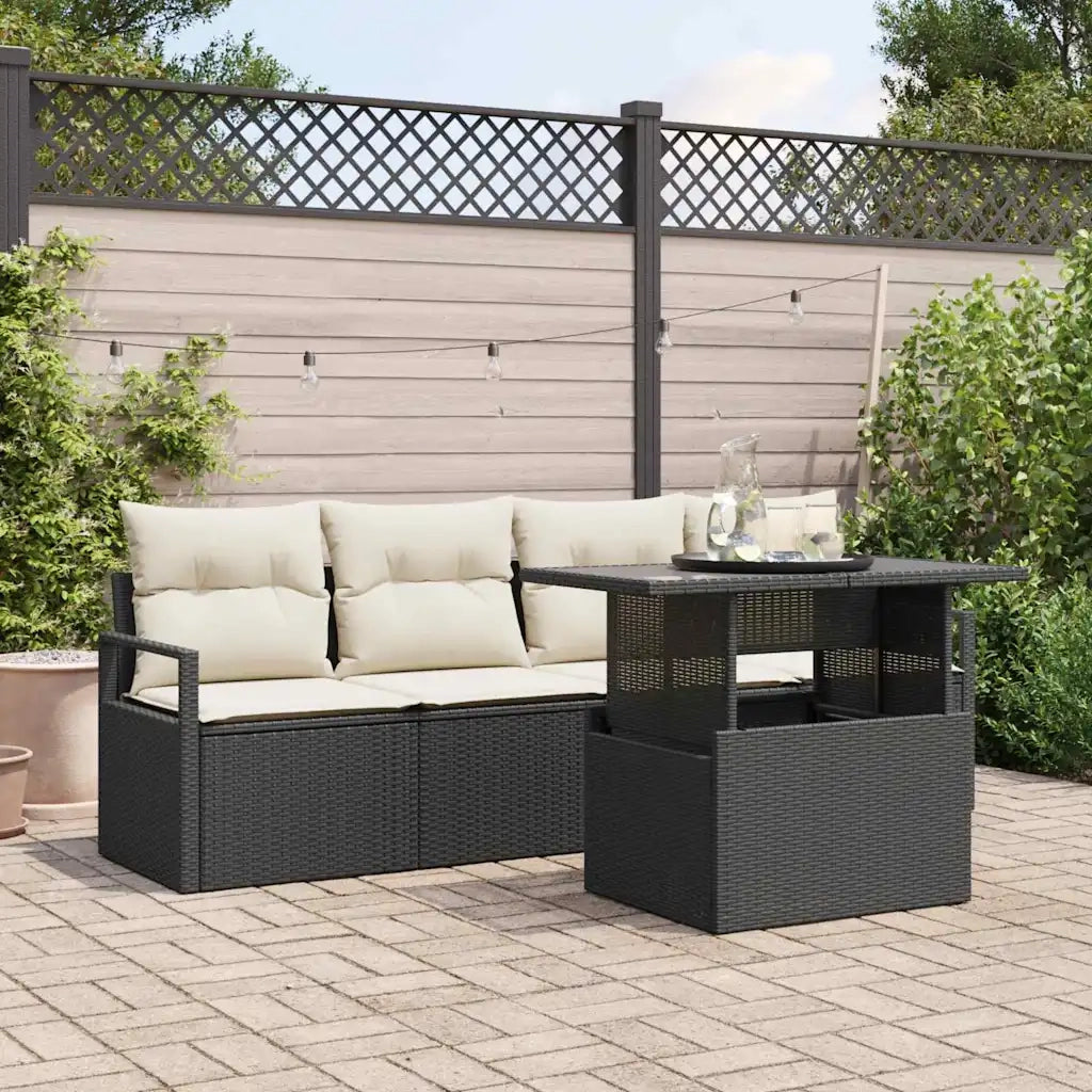 Set Divano da Giardino con archiviazione 5 pcs Nero Poly Rattan