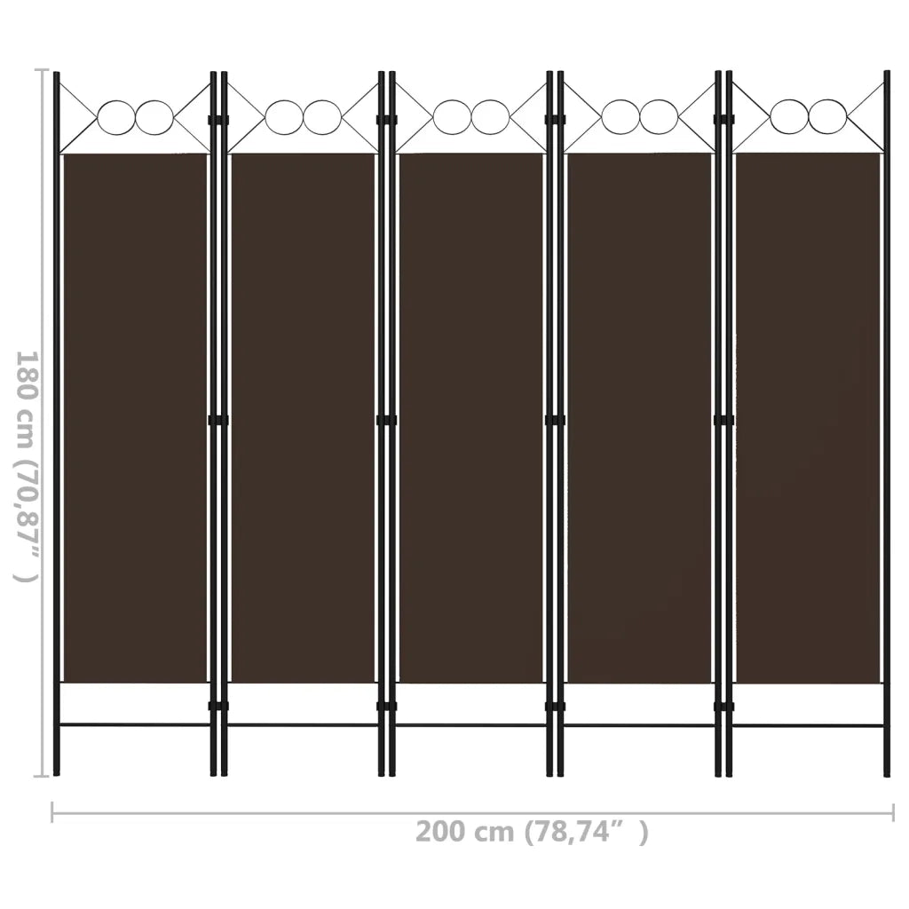 Paravento a 5 Pannelli Marrone 200x180 cm 320708