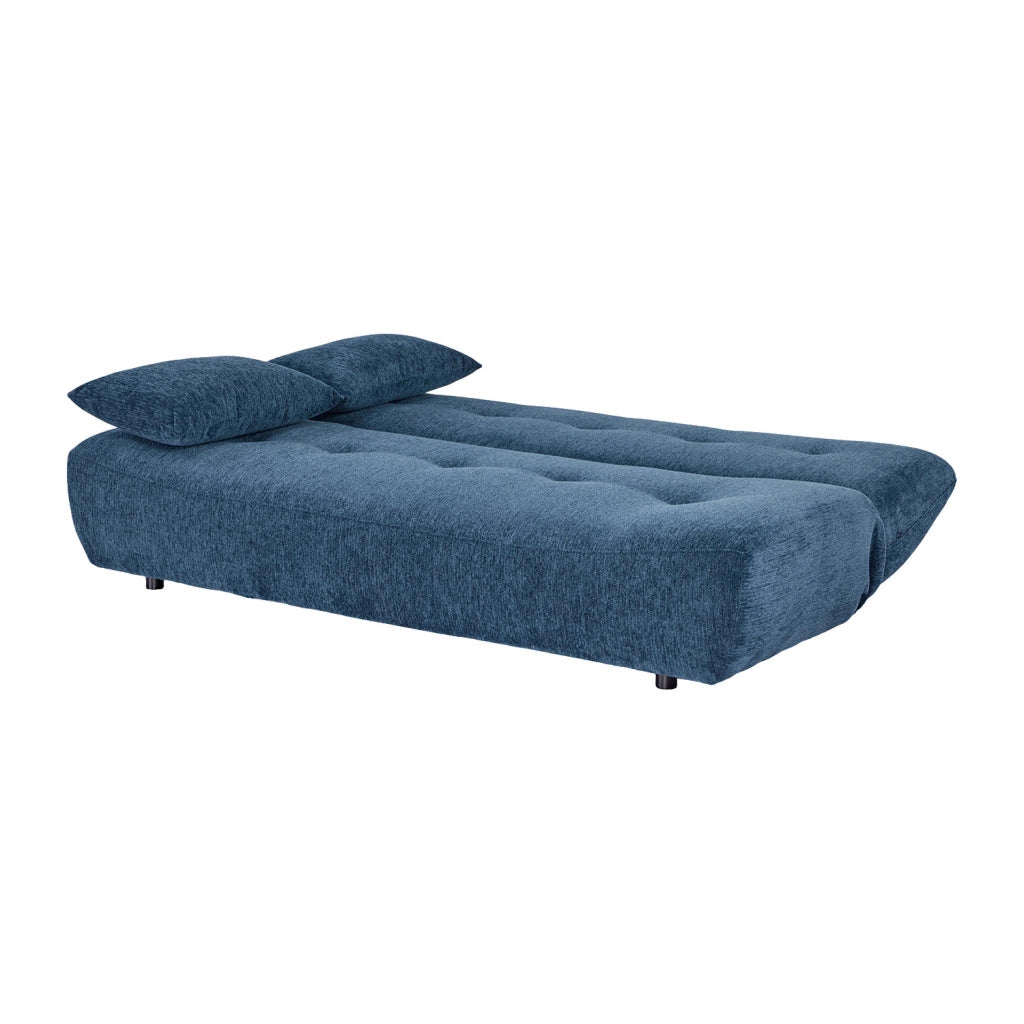 Divano letto convertibile in tessuto ciniglia, 3 posti, blu