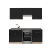 Cucina componibile Fame-Line Nero rigato/Rovere dorato 200 cm, PL Antracite Vicco