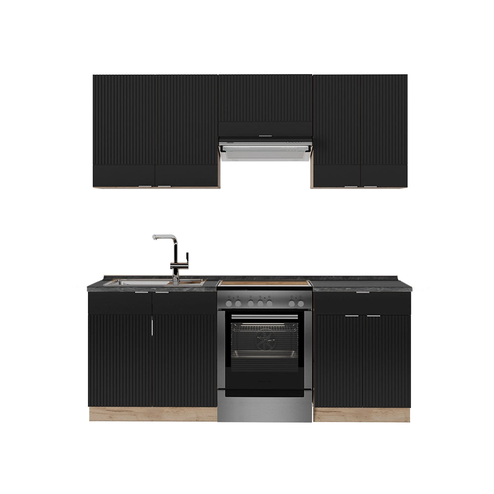 Cucina componibile Fame-Line Nero rigato/Rovere dorato 200 cm, PL Antracite Vicco