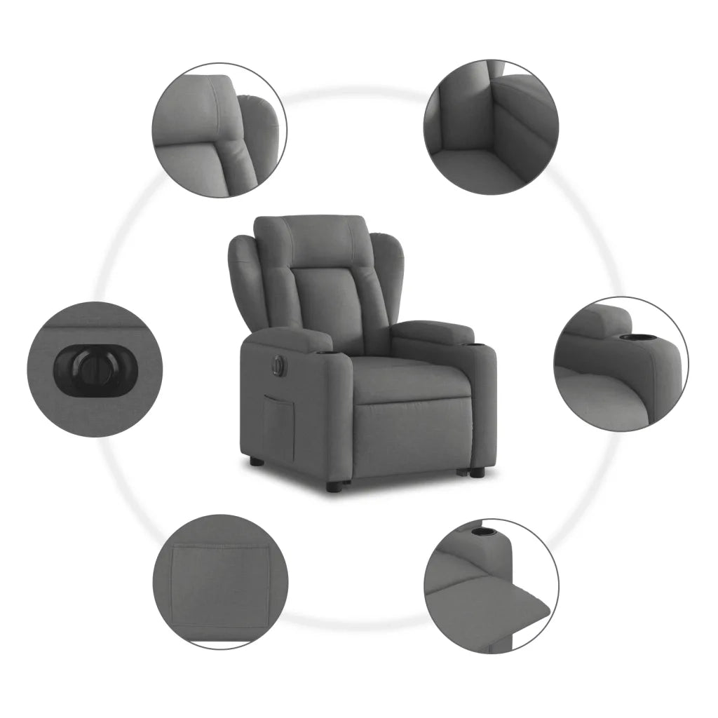 Poltrona Alzapersona Reclinabile Elettrica Grigio Scuro Tessuto 3204507