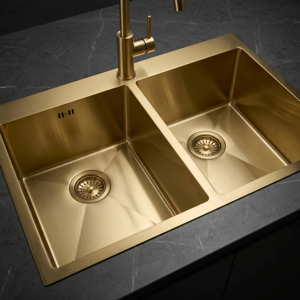 Lavello In Acciaio Joel Brush Gold senza rubinetto da cucina