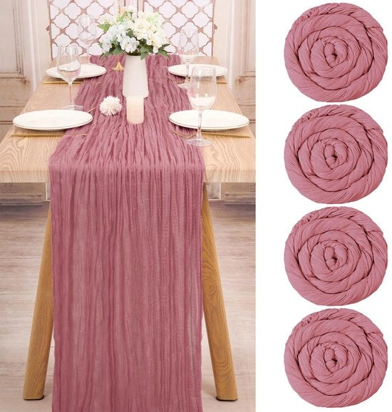 Set di 4 tovaglioli da tavola, stoffa semi-trasparente rossa pastello, 3m decorazioni rustiche per tavola, abbigliamento da tavola, accessori da tavola, (roso pastello, 300 cm)