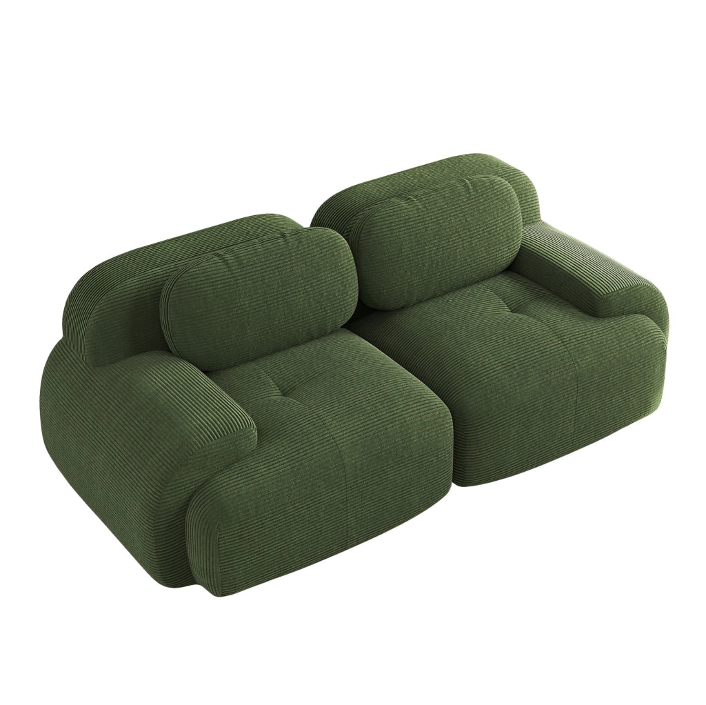 Divano modulare ad angolo 208x103x70 cm in tessuto velluto a coste verde; senza telaio