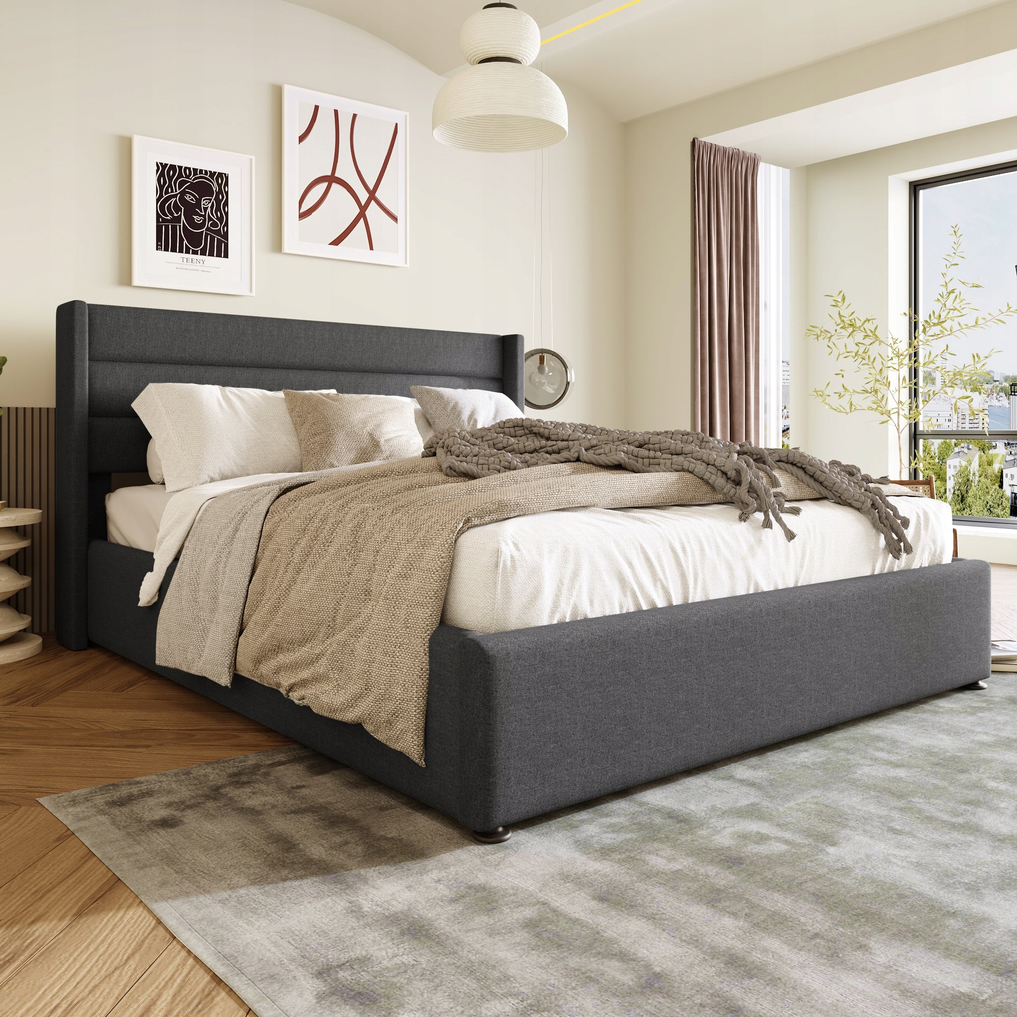 Letto imbottito 180x200 - Xylo - Grigio, struttura idraulica