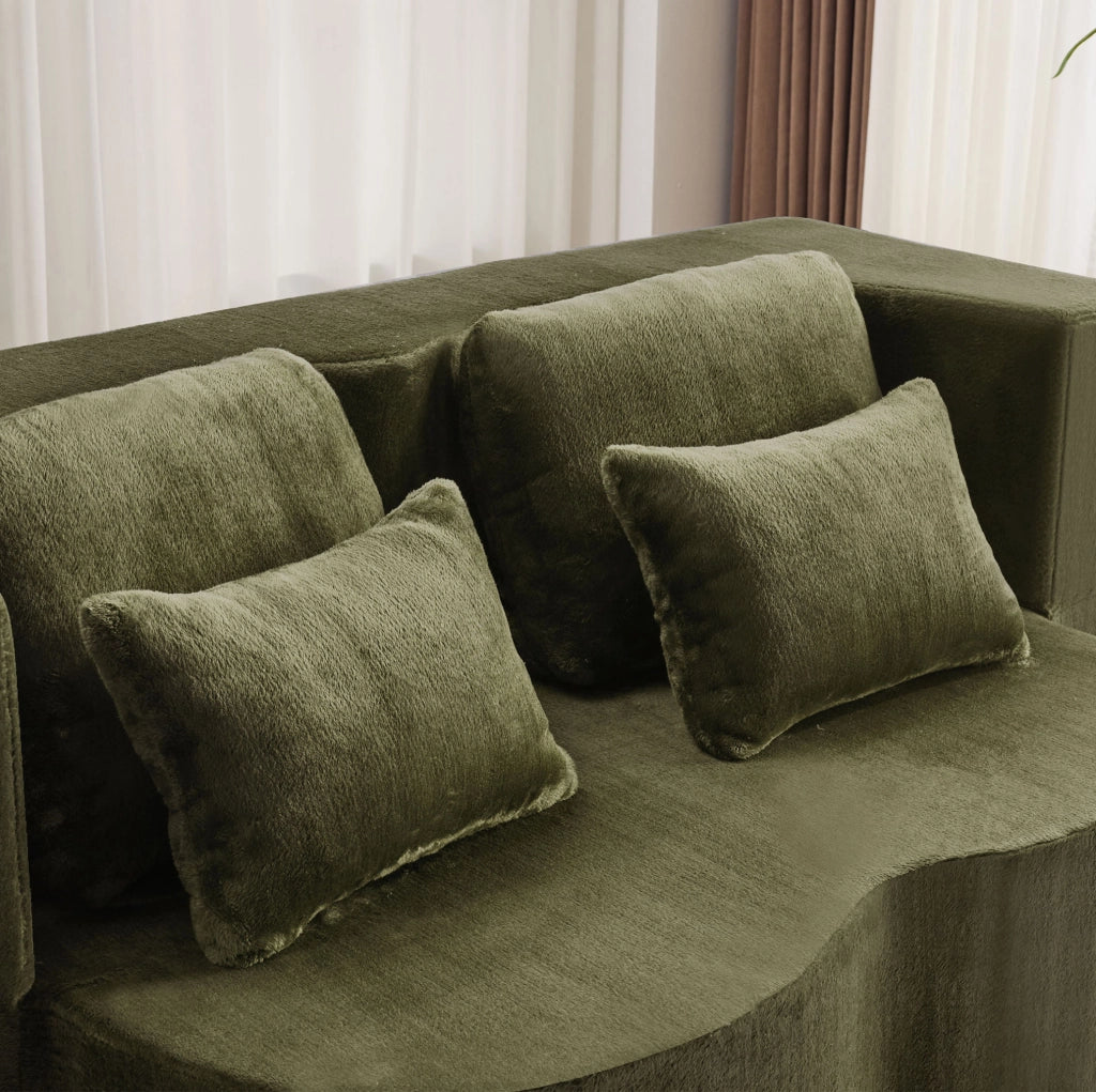 Divano letto pieghevole ULEVR verde con 4 cuscini, futon 2 in 1 in schiuma e molle