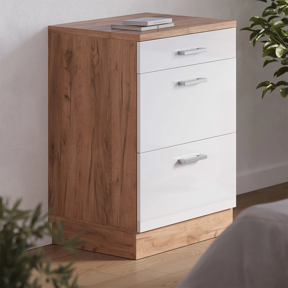 Mobile per mansarda Rion Bianco lucido/Rovere dorato 60 x 83.8 cm senza inclinazione con 3 cassetti Vicco