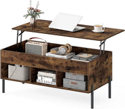 Tavolino da Caffè Sollevabile, Tavolino da Salotto con Piano Regolabile in Altezza, Scomparti e Piedini Antiscivolo, Design Moderno, per Soggiorno, Camera da Letto, Studio (Marrone)