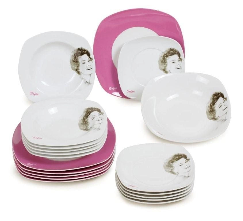 Servizio di Piatti da Tavola in Porcellana Vintage Sofia Loren Viola 19 pezzi